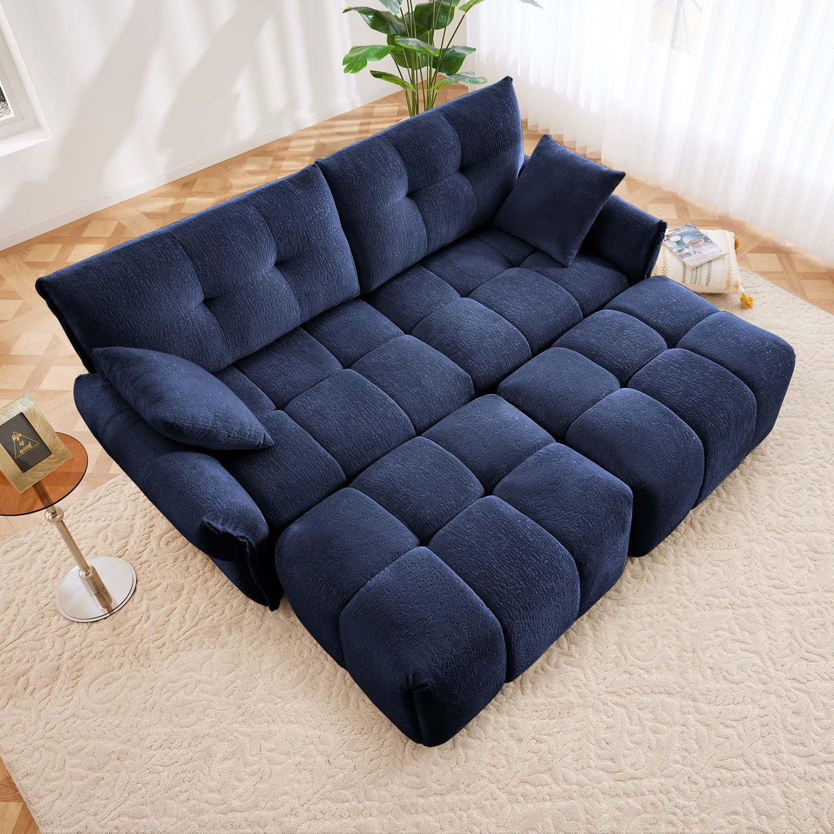 Sofa Set With Ottoman And Pillows, Textured, High Resilience Cushions - Furniture Home Direct