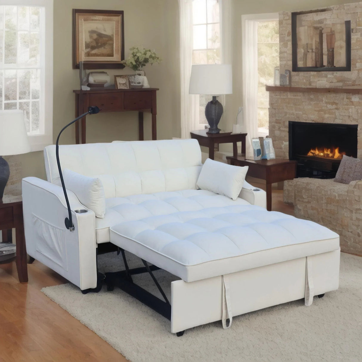 Modern Velvet Loveseat With Pullout Bed, Adjustable Reclining Backrest - Furniture Home Direct