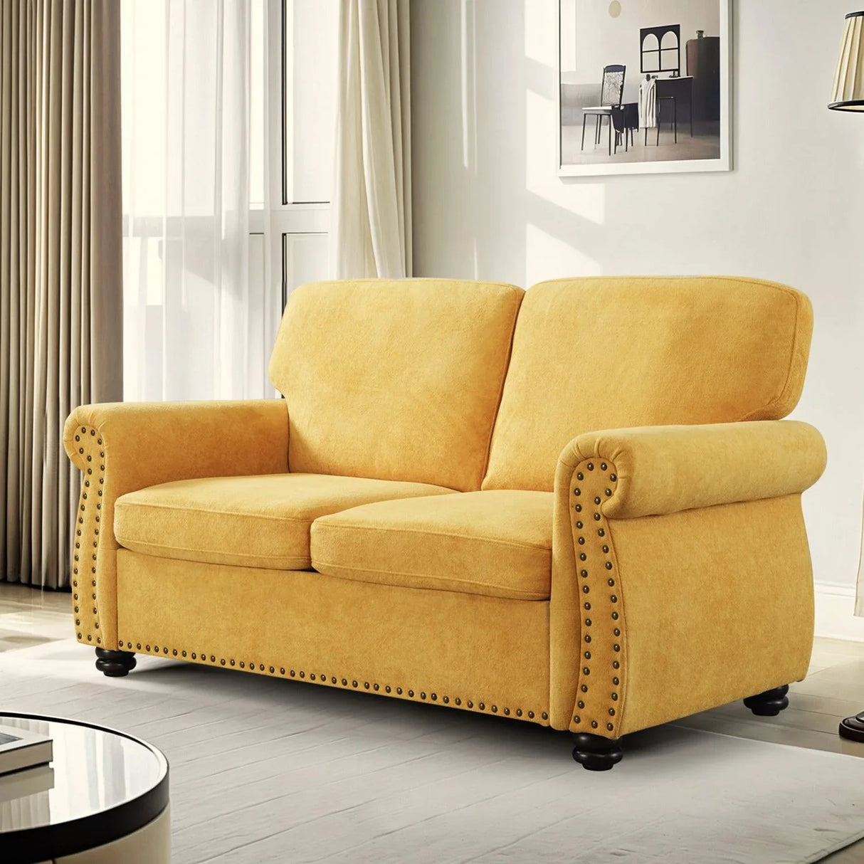 Soft Loveseat, Upholstered 2 Seater Couch, Loose Back Cushions And Turned Legs - Furniture Home Direct