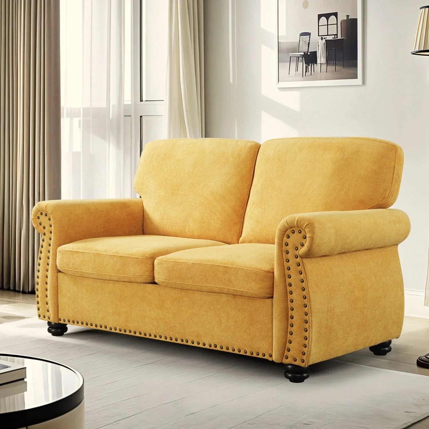 Soft Loveseat, Upholstered 2 Seater Couch, Loose Back Cushions And Turned Legs - Furniture Home Direct