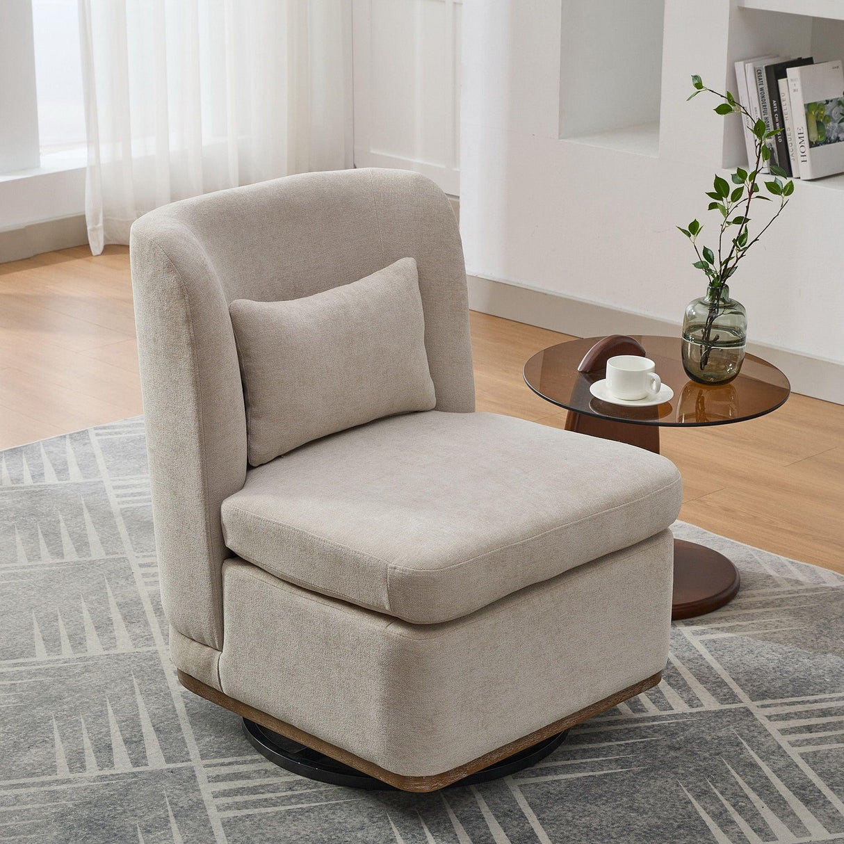 Wide Modern Chenille Cushioned Armless Metal Base 360° Swivel Chair With Pillow - Furniture Home Direct