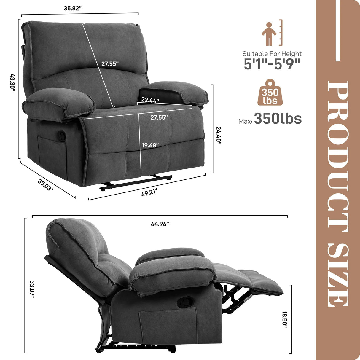 Oversized Manual Recliner Chair Sofa For Living Room - Furniture Home Direct
