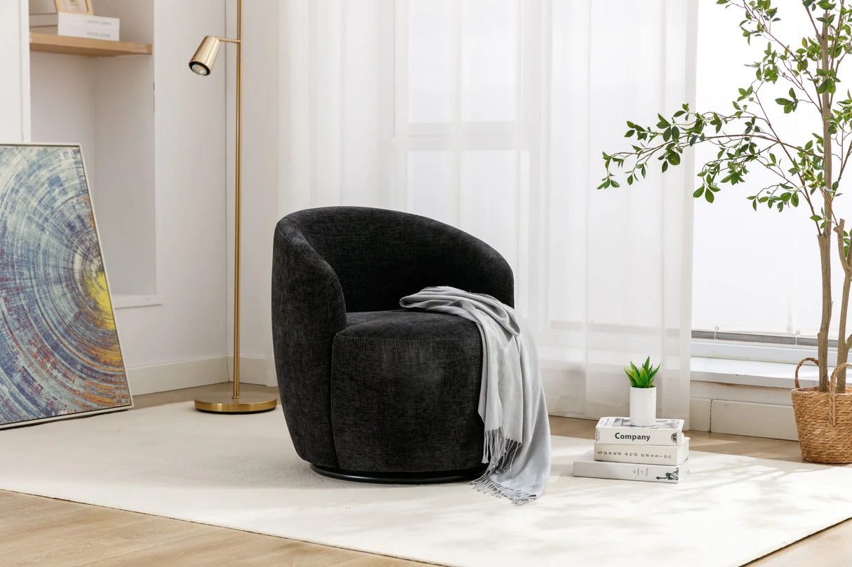 Chenille Fabric Swivel Accent Armchair Barrel Chair With Powder Coating Metal Ring - Furniture Home Direct