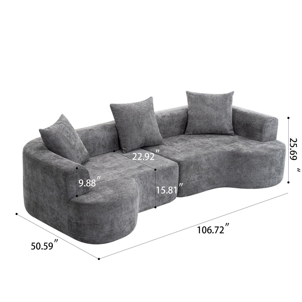 Modern Style Ultra Smooth Curved Sofa With 3 Pillows - Furniture Home Direct