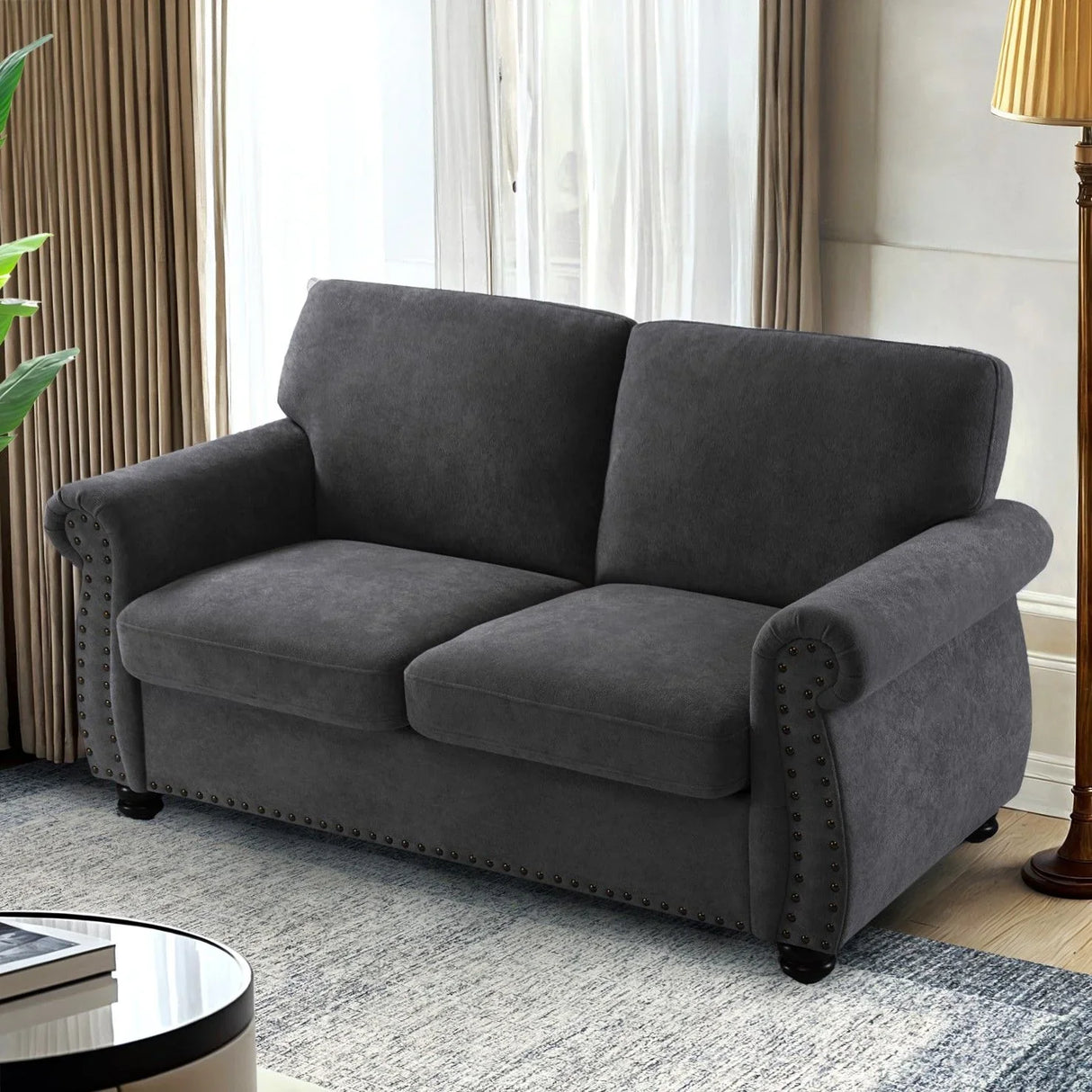 Soft Loveseat, Upholstered 2 Seater Couch, Loose Back Cushions And Turned Legs - Furniture Home Direct