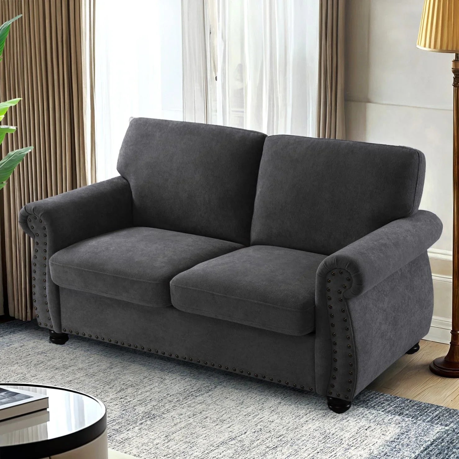 Soft Loveseat, Upholstered 2 Seater Couch, Loose Back Cushions And Turned Legs - Furniture Home Direct