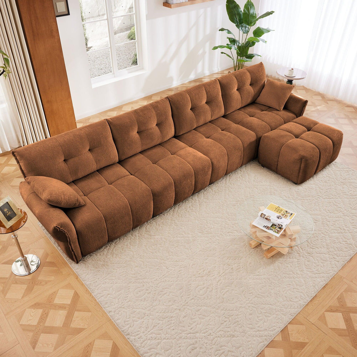 Sofa Set With Ottoman And Pillows, Textured, High Resilience Cushions - Furniture Home Direct