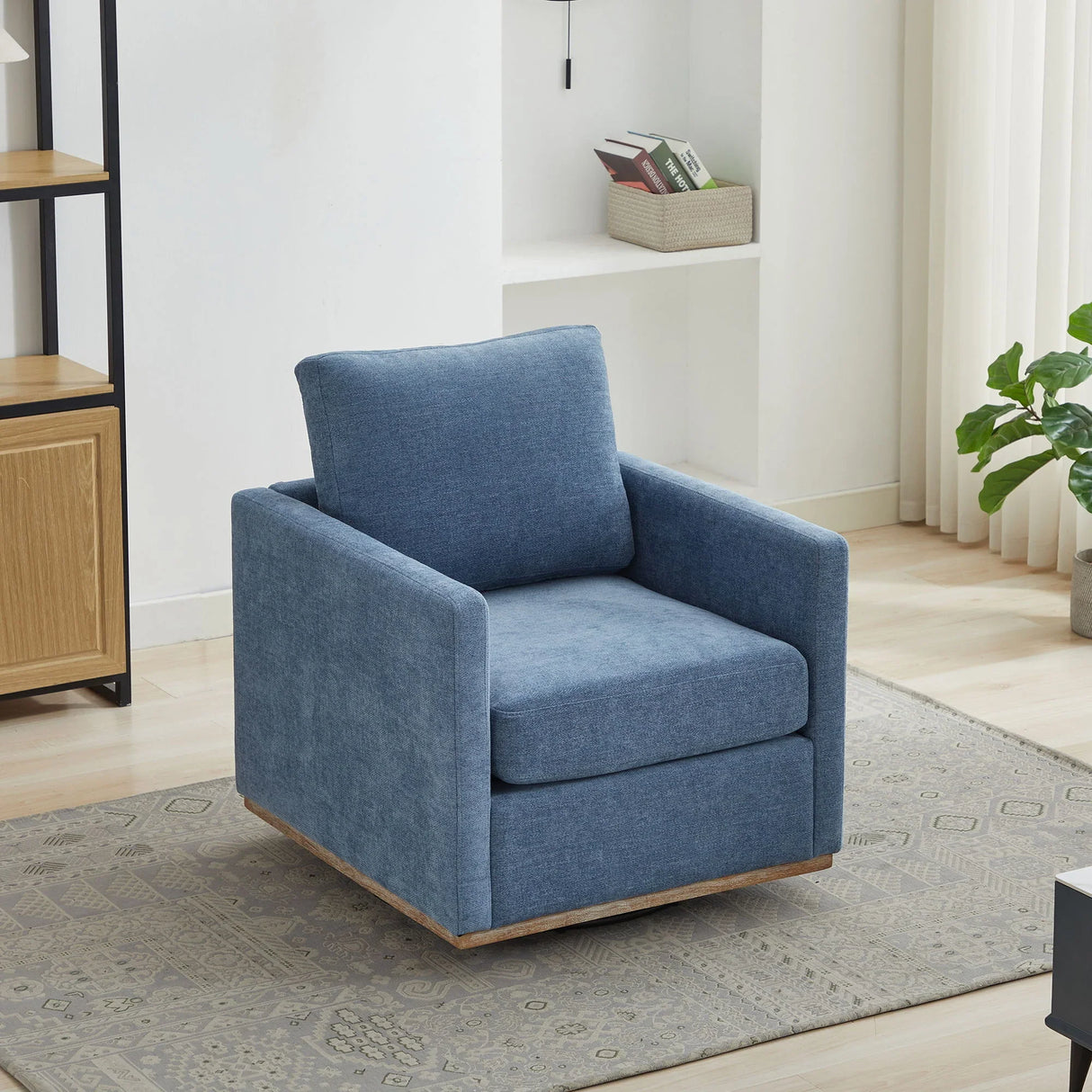 Modern Square Upholstered Swivel Accent Chair With Metal Base - Furniture Home Direct