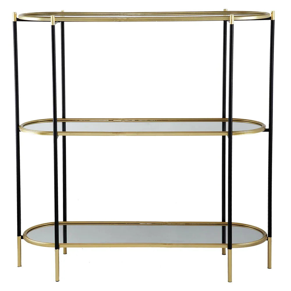 3 Tier Metal Console Table, Mirrored Shelf - Golden Black - Furniture Home Direct