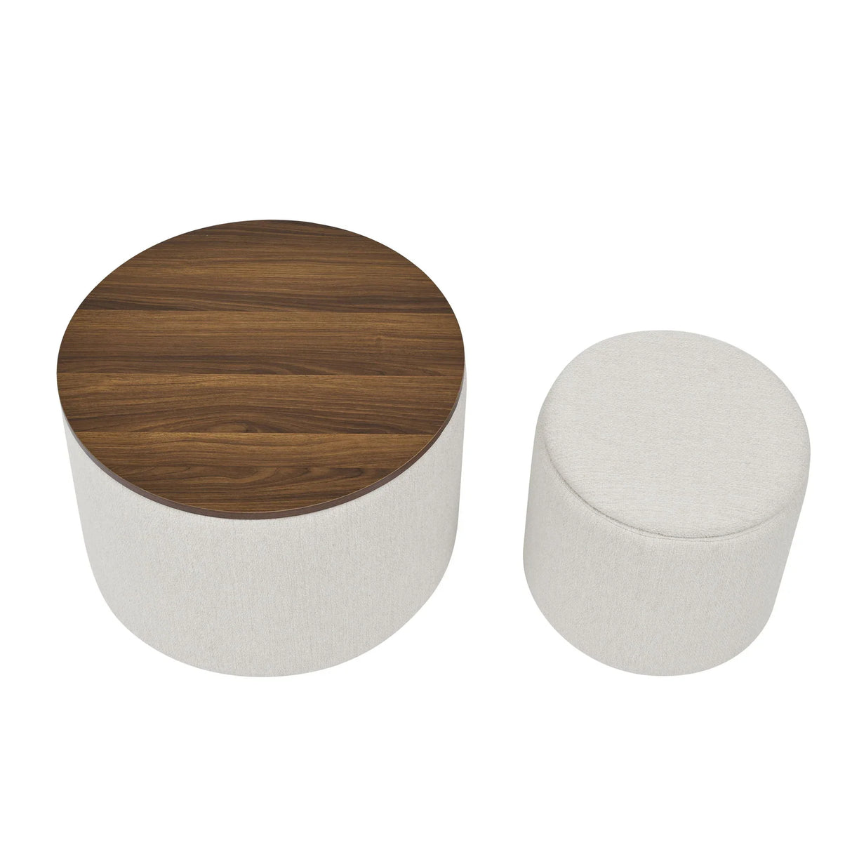Classic 2 Piece Round Storage Ottoman Set With Drum Shaped Stool - Furniture Home Direct