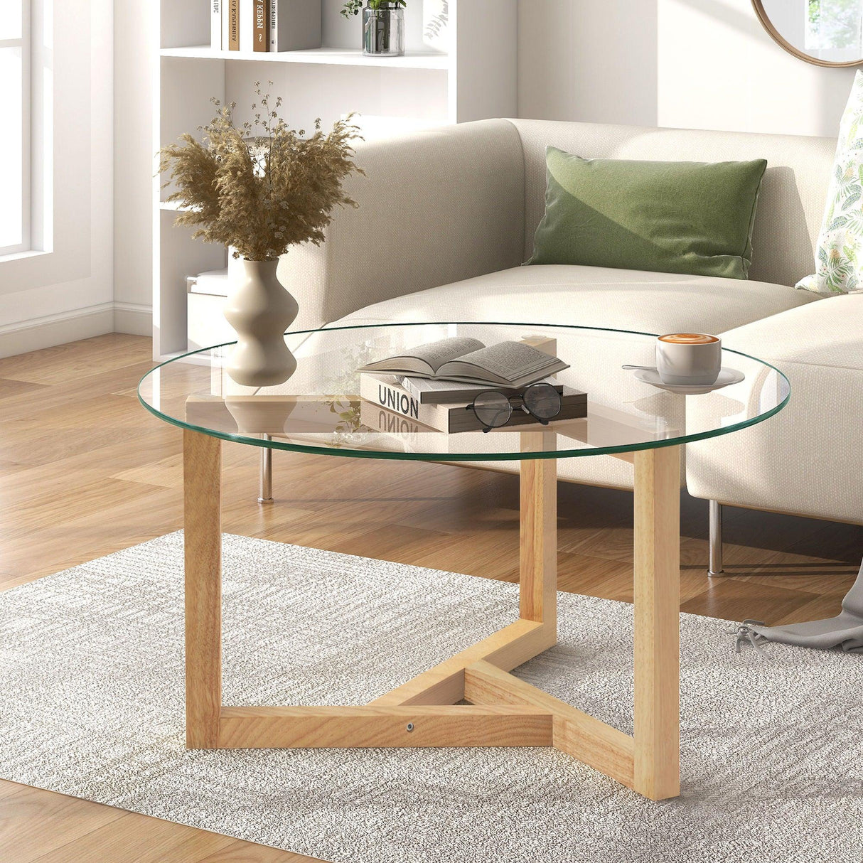Round Glass Coffee Table Modern Cocktail Table - Furniture Home Direct