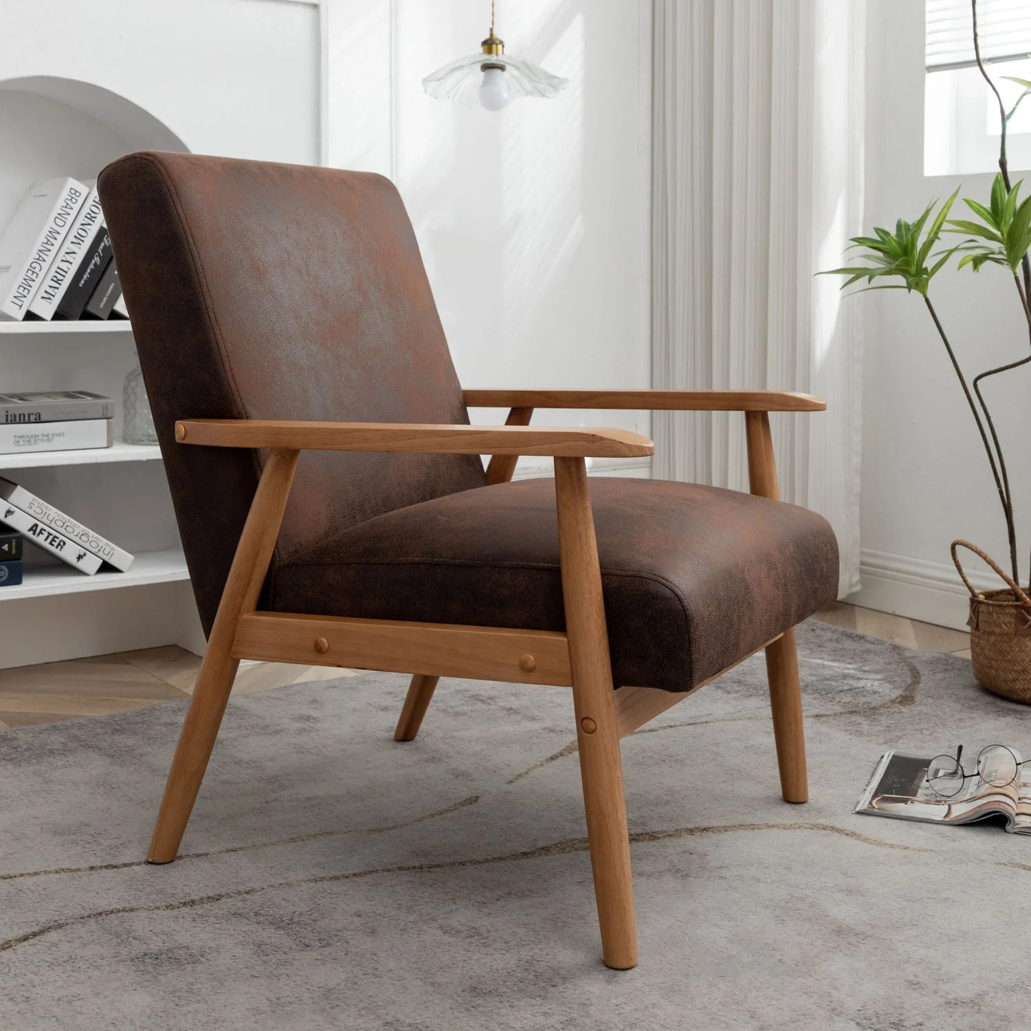 Wide Classic Mid-Century Modern Arm Chair - Brown - Furniture Home Direct