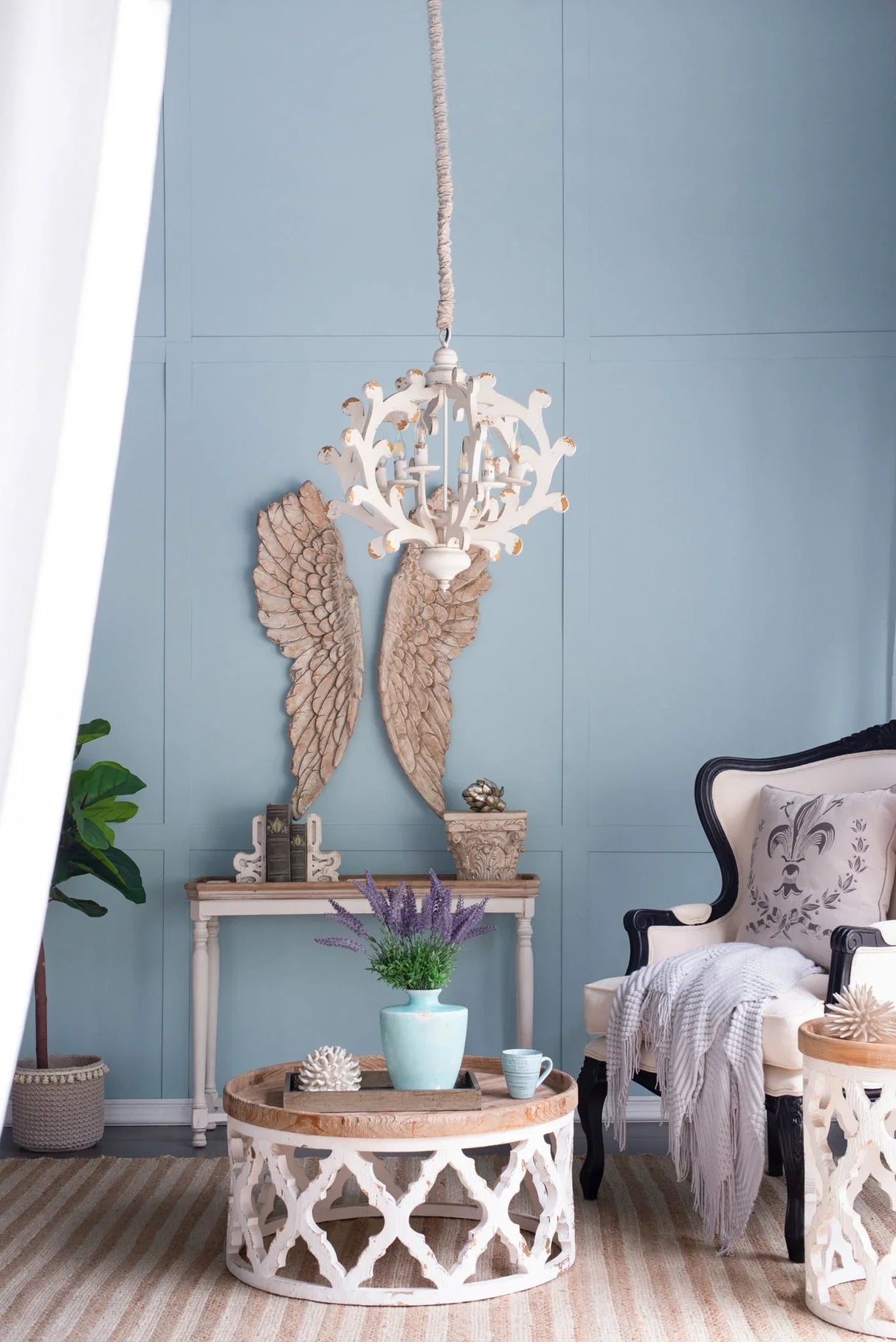 6 Light Chandelier, Hanging Light Fixture With Adjustable Chain For Kitchen, Bulb Not Included - White - Furniture Home Direct