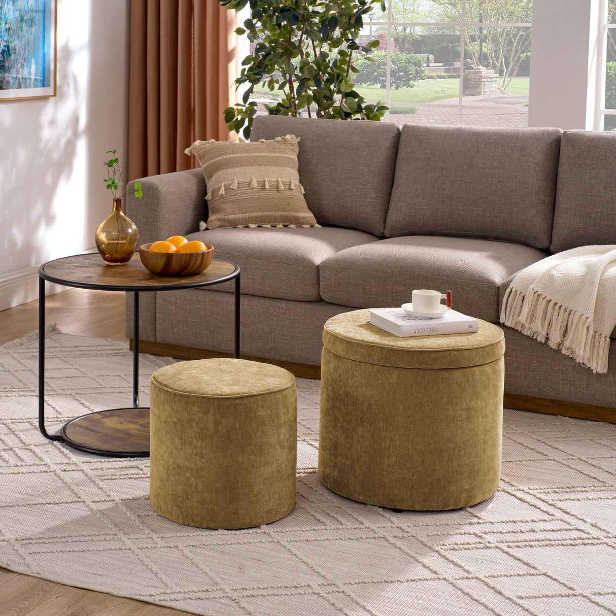 Multi Functional Ottoman And Table Set With Drum Stool - Furniture Home Direct