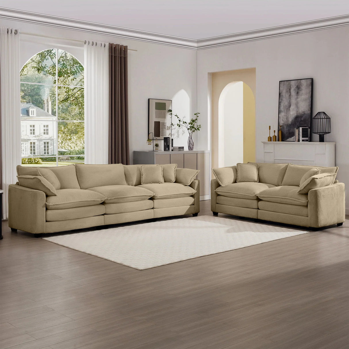 Elegant Corduroy Oversized Sectional Sofa Set With Deep Seats And Flexible Layout - Furniture Home Direct