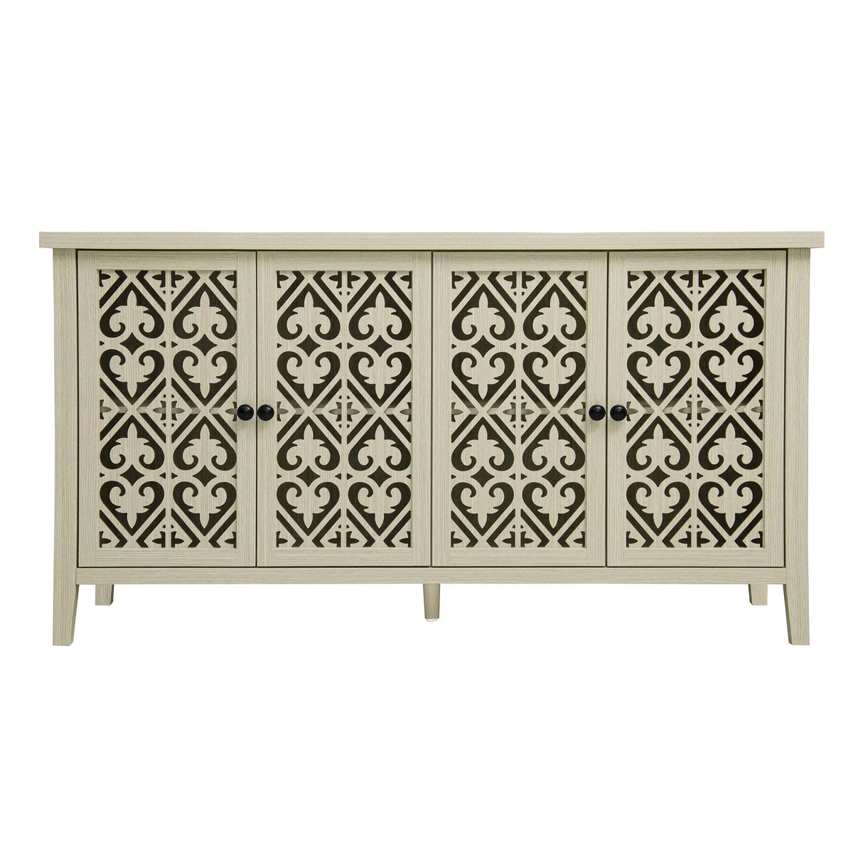 Hollowed Out Cabinet With 4 Doors, American Furniture, Suitable For Bedroom, Living Room, Study - Natural - Furniture Home Direct