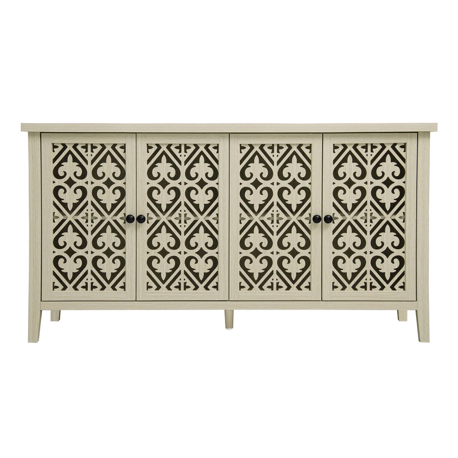 Hollowed Out Cabinet With 4 Doors, American Furniture, Suitable For Bedroom, Living Room, Study - Natural - Furniture Home Direct