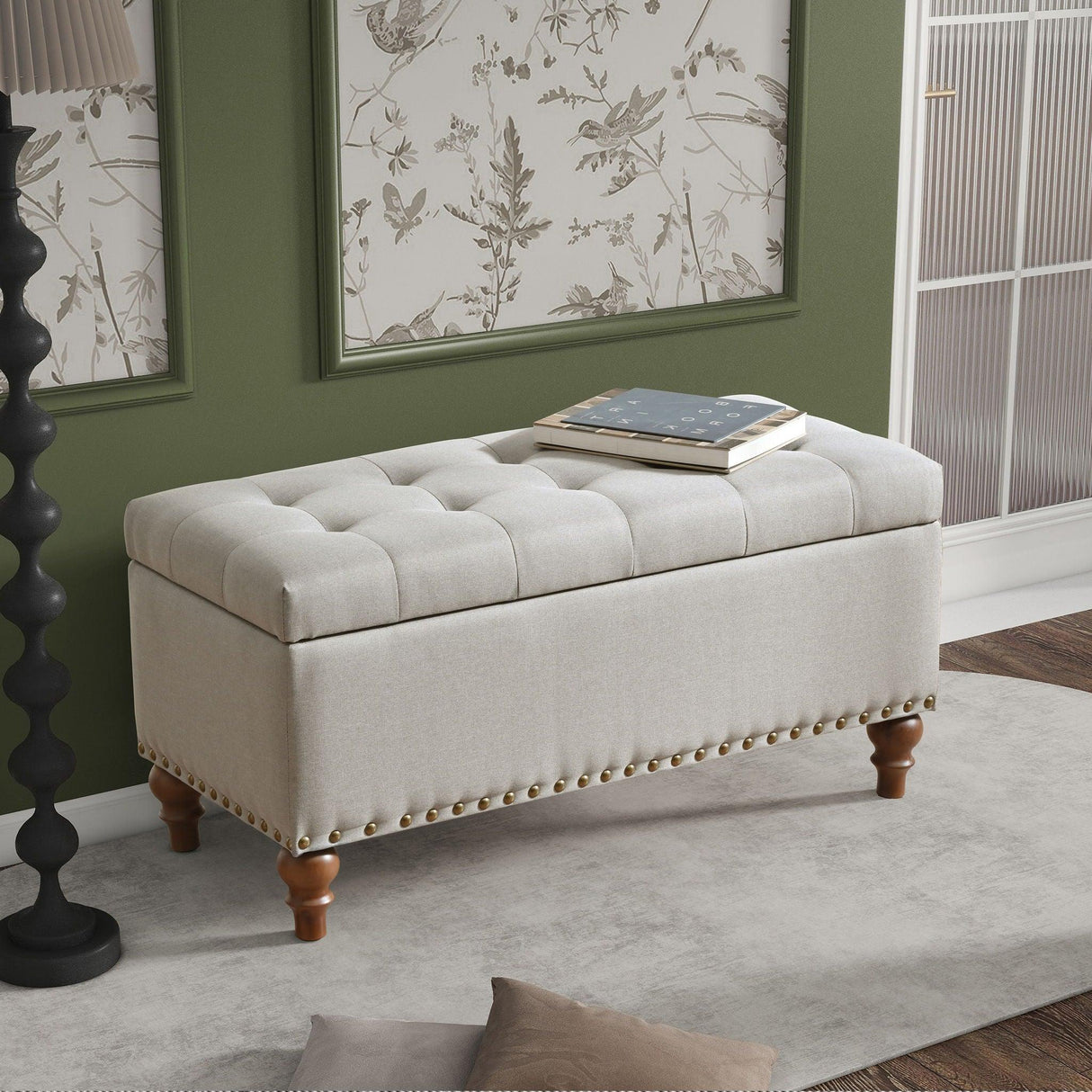 Upholstered Ottoman With Storage And Rivet Trim - Furniture Home Direct