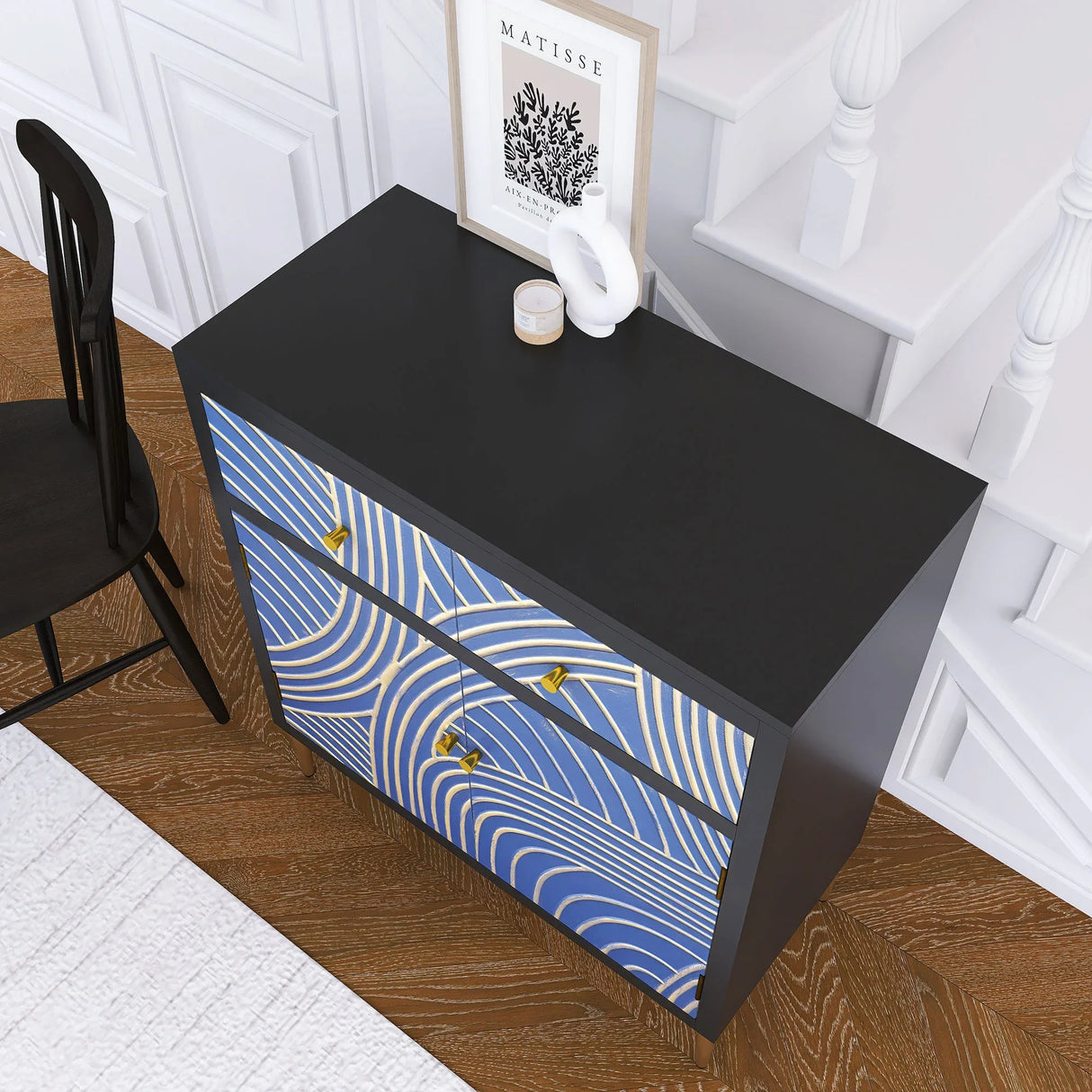 Accent Cabinet With Blue Panels Lacquered Black and Blue - Furniture Home Direct