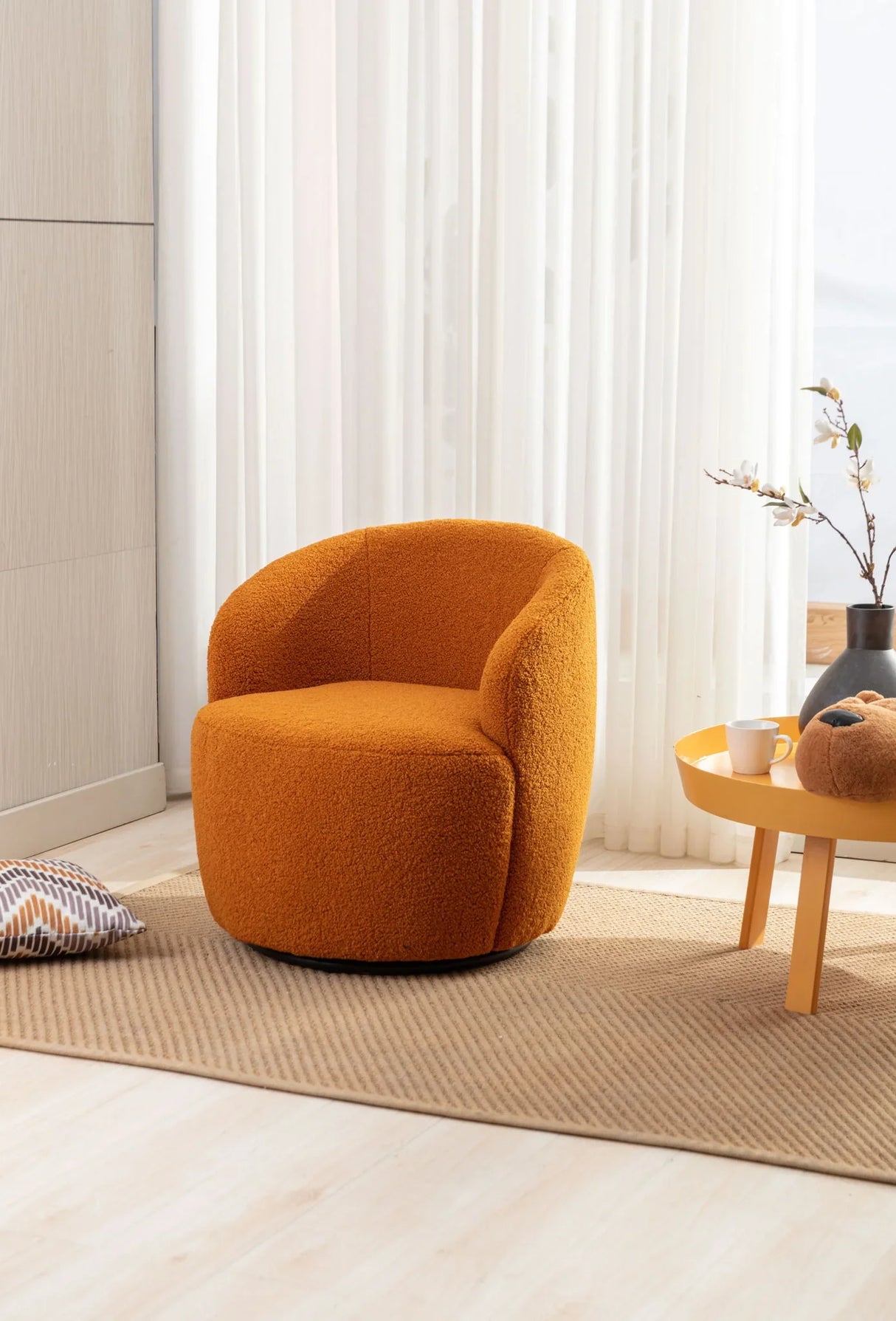 Teddy Fabric Swivel Accent Armchair Barrel Chair With Powder Coating Metal Ring - Furniture Home Direct