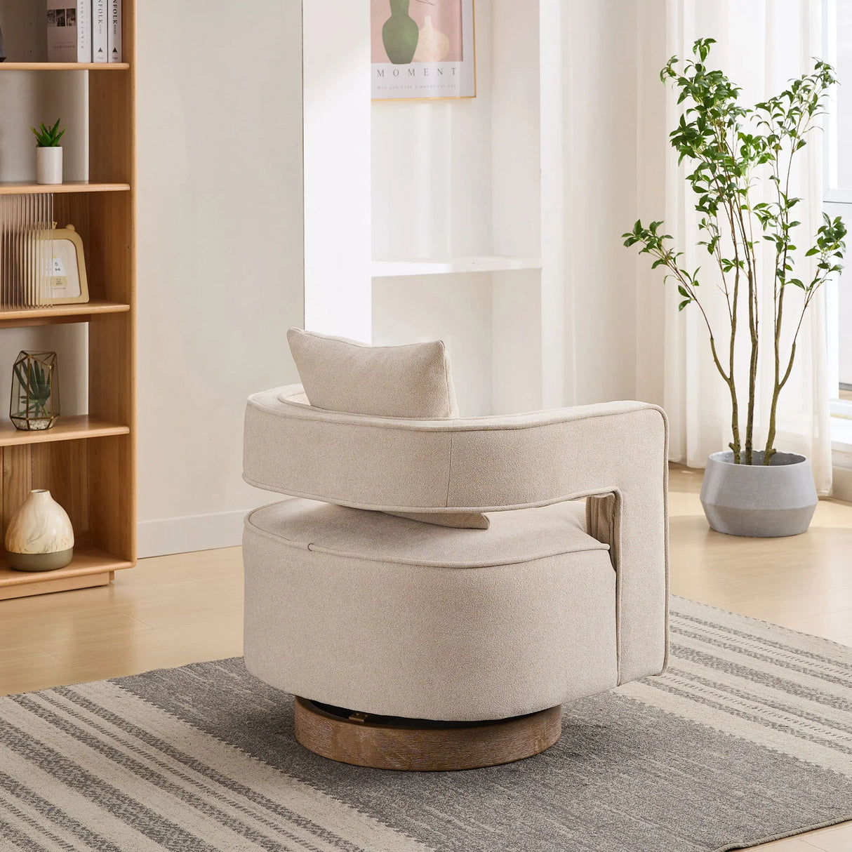 Swivel Accent Open Back Barrel Chair With Weathered Base - Furniture Home Direct