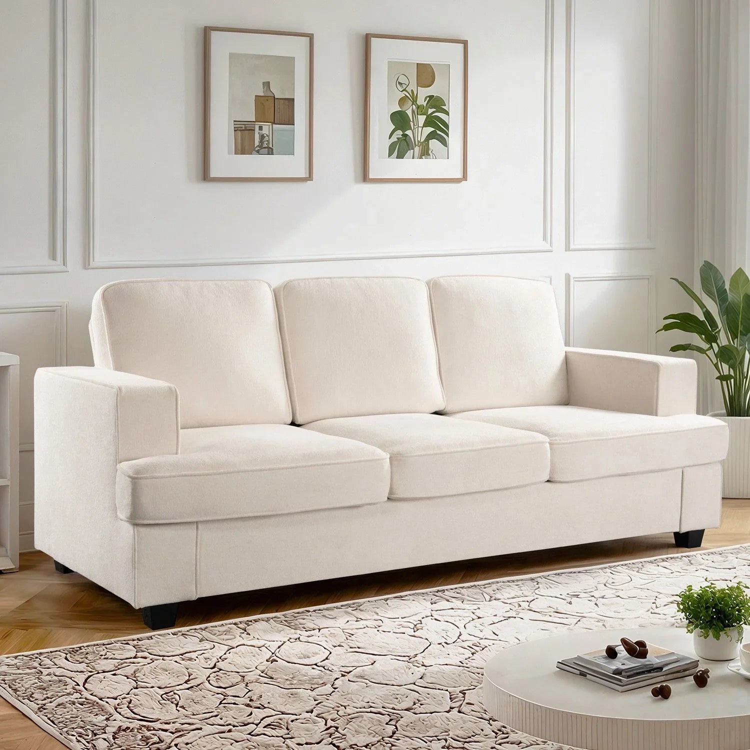 Modern Sofa, Comfortable 3 Seater Couch With Deep Seating, Loose Back Cushions, Wide Arms - Furniture Home Direct