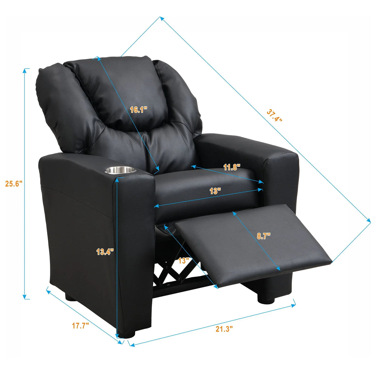 Sally Deluxe Kids Recliner Chair With Cup Holder - Black - Furniture Home Direct