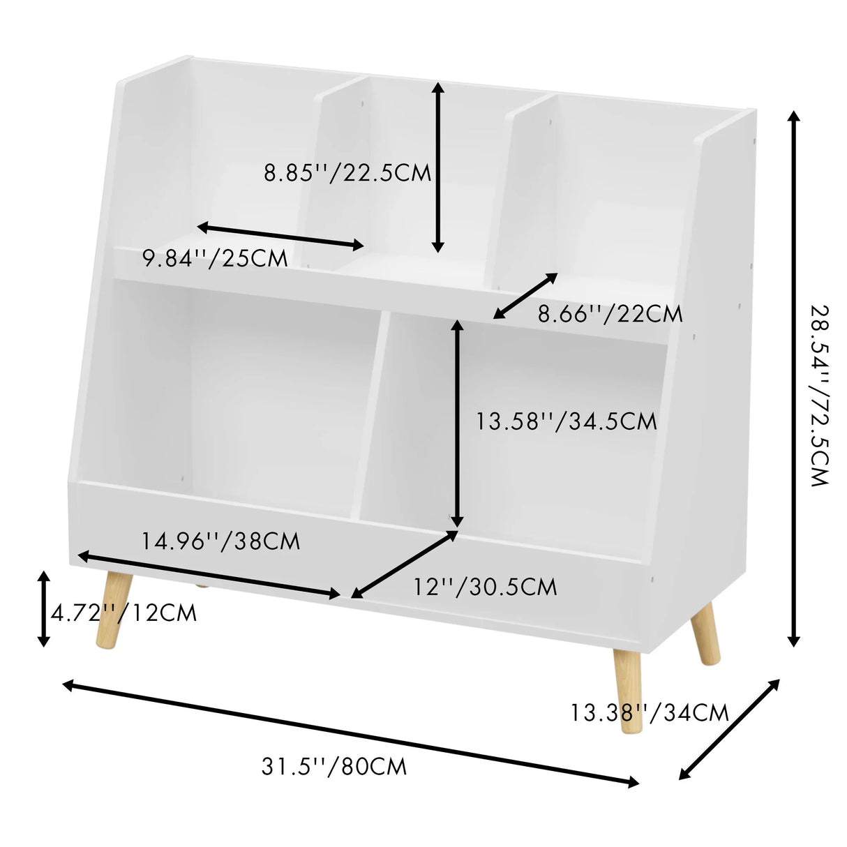 Kids Bookshelf And Toy Organizer, 5 Cubbies Wooden Open Bookcase, 2-Tier Baby Storage Display Organizer With Legs, Free Standing For Playing Room, Bedroom, Nursery, Classroom - White - Furniture Home Direct