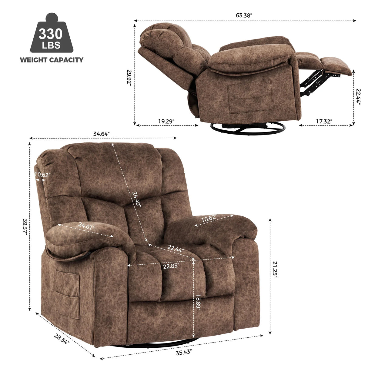 Swivel And Rocking Recliner Chair With Massage And Heating - Furniture Home Direct