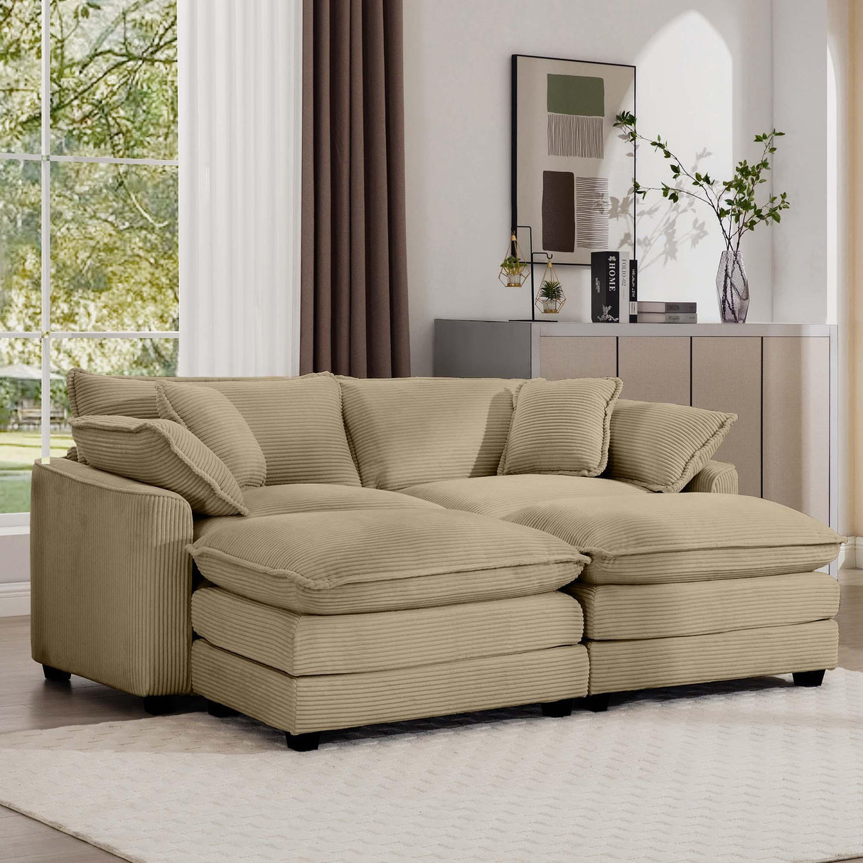 Modern Oversized Modular Cushion Sofa With Ottoman, Low Back, Deep Seating Sofa Set - Furniture Home Direct