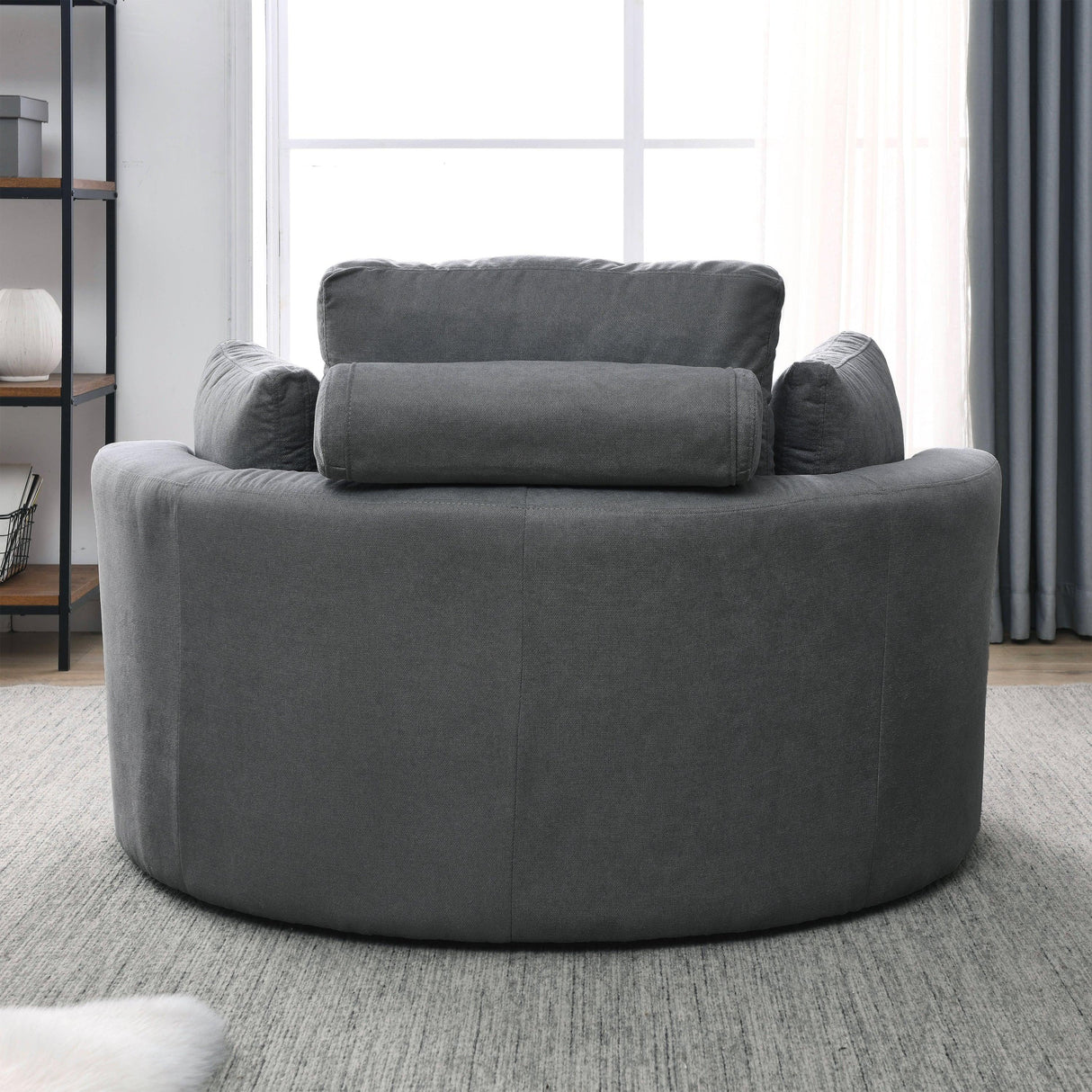 Linen Barrel Swivel Chair With Storage Ottoman - Furniture Home Direct