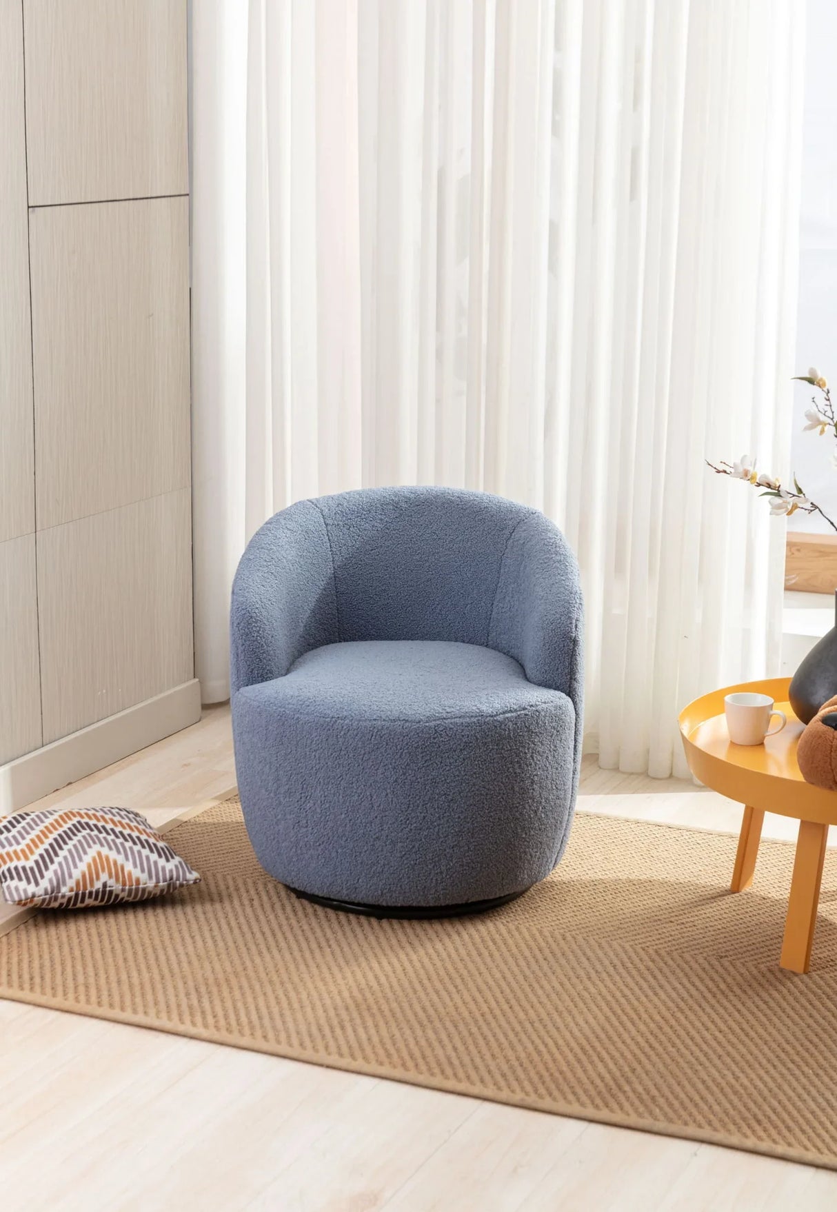 Teddy Fabric Swivel Accent Armchair Barrel Chair With Powder Coating Metal Ring - Furniture Home Direct