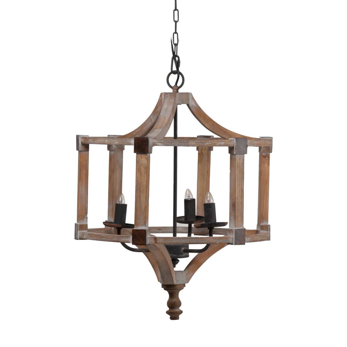 3 Light Wood Drum Chandelier, Hanging Light Fixture With Adjustable Chain For Kitchen, Bulb Not Included - Brown - Furniture Home Direct