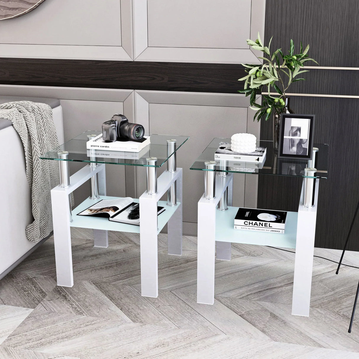 Modern Tempered Glass Tea Table, End Square Table For Living Room - Furniture Home Direct