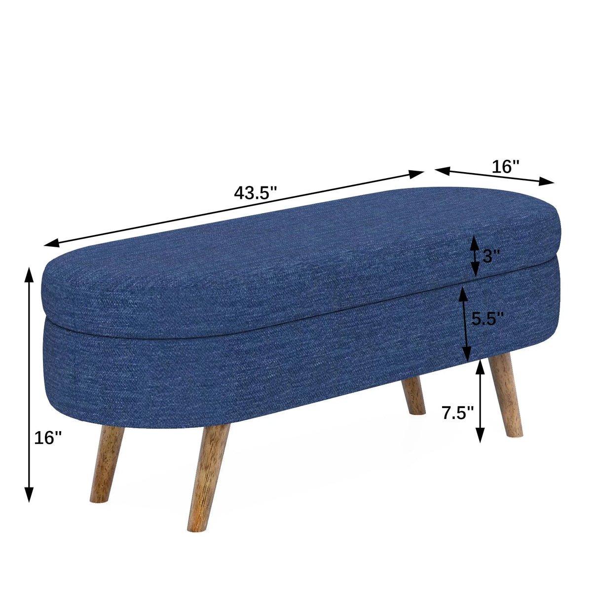 Ottoman Oval Storage Bench With Rubber Wood Legs - Furniture Home Direct