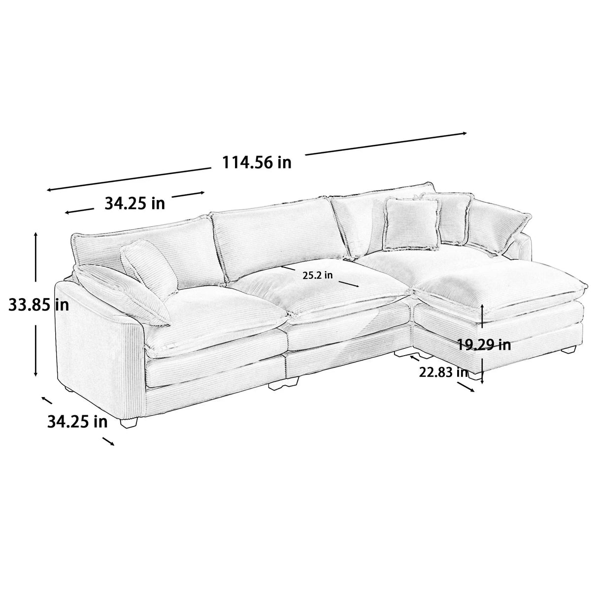 Modern Oversized Modular Cushion Sofa With Ottoman, Low Back, Deep Seating Sofa Set - Furniture Home Direct