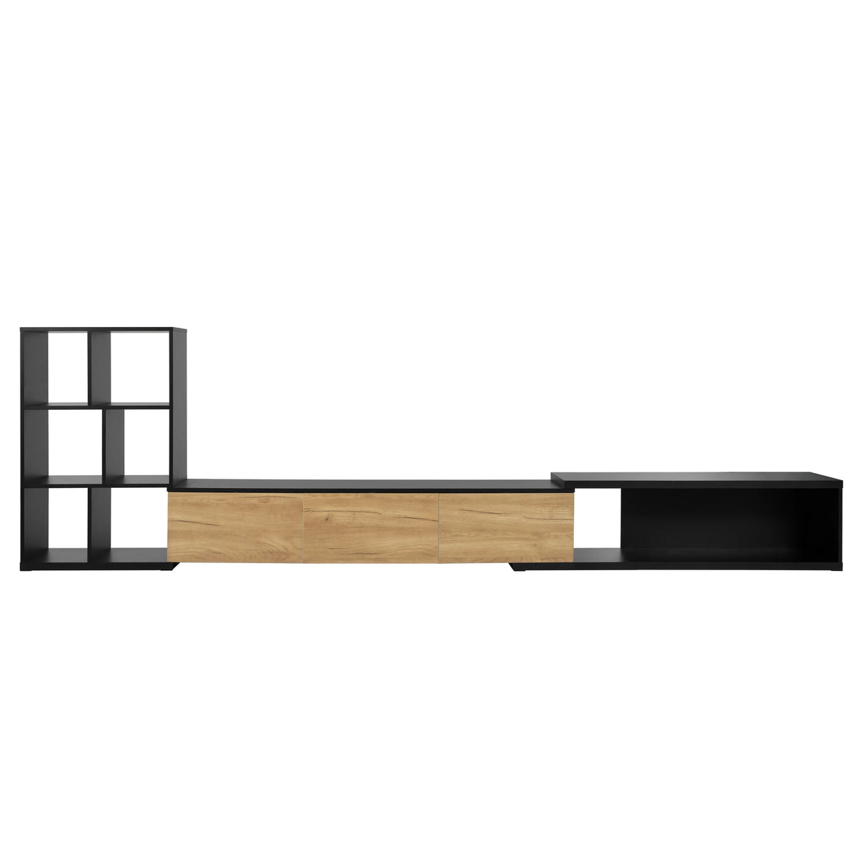TV Stand With Open Shelves And Three Wood Drawers Black - Furniture Home Direct
