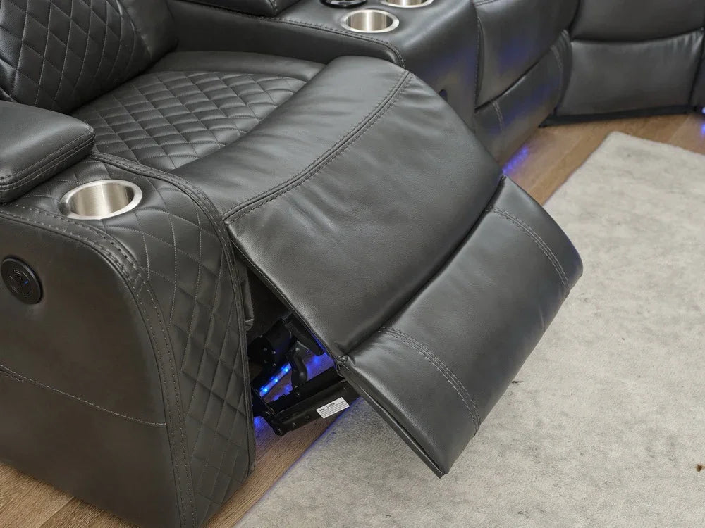 Sectional Sofa Power Reclining Leather With LED Grey - Furniture Home Direct