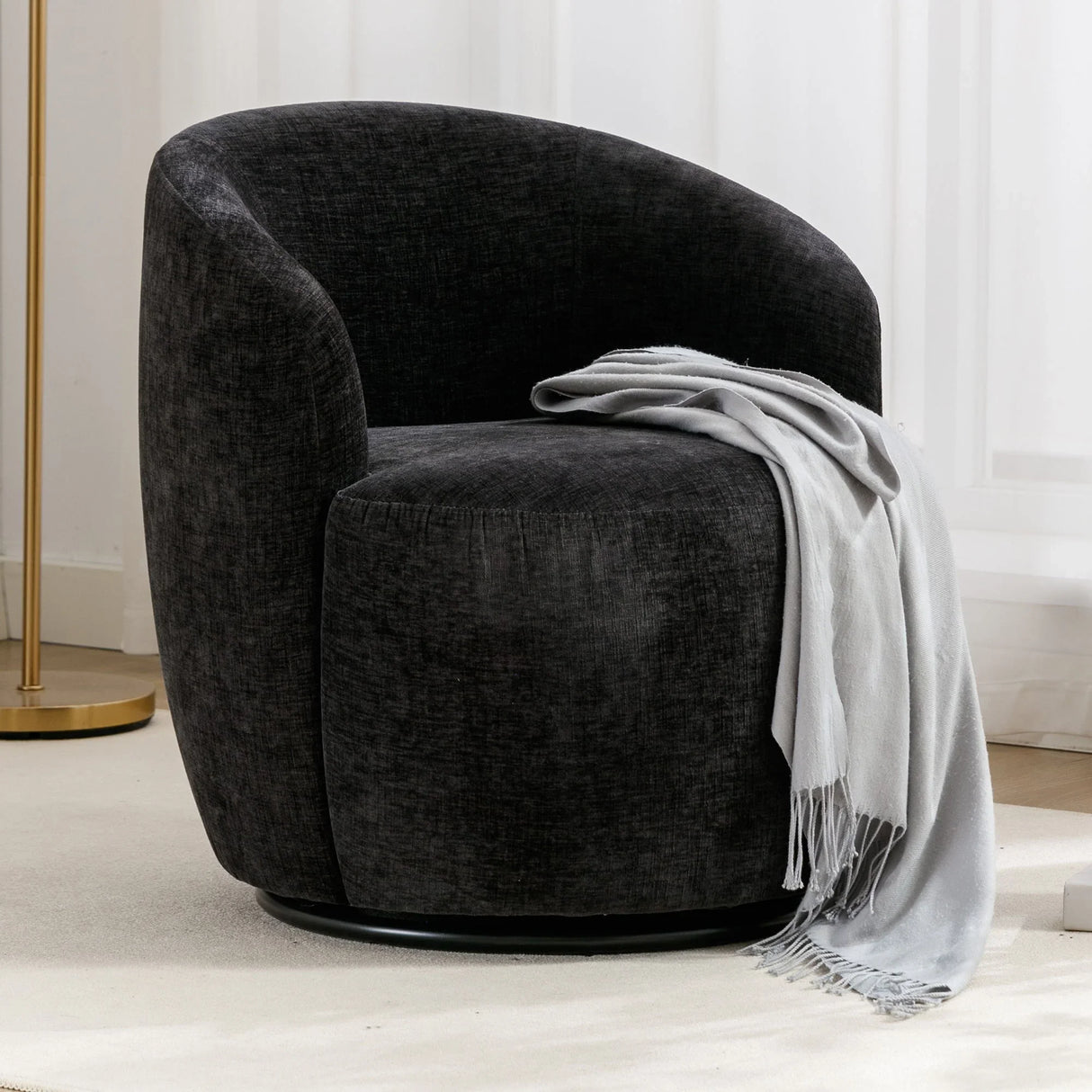 Chenille Fabric Swivel Accent Armchair Barrel Chair With Powder Coating Metal Ring - Furniture Home Direct