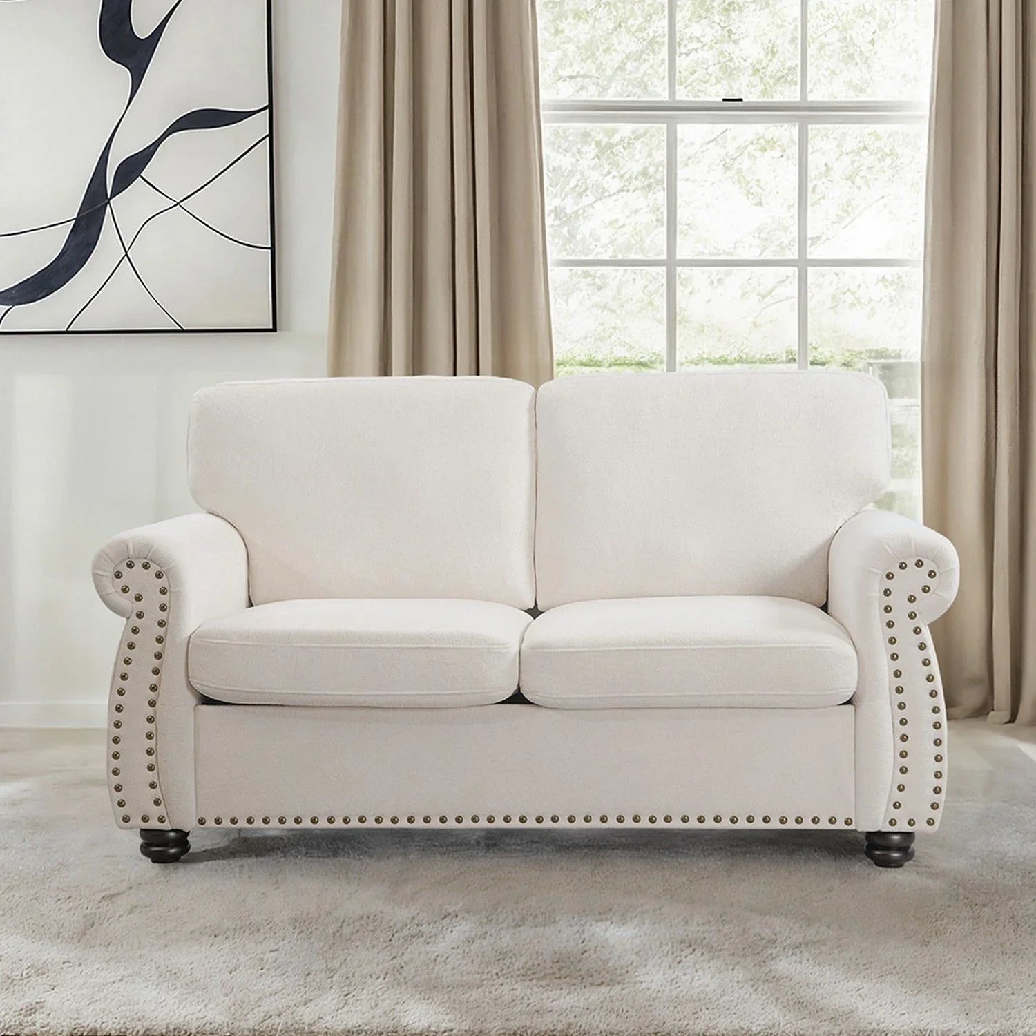 Soft Loveseat, Upholstered 2 Seater Couch, Loose Back Cushions And Turned Legs - Furniture Home Direct