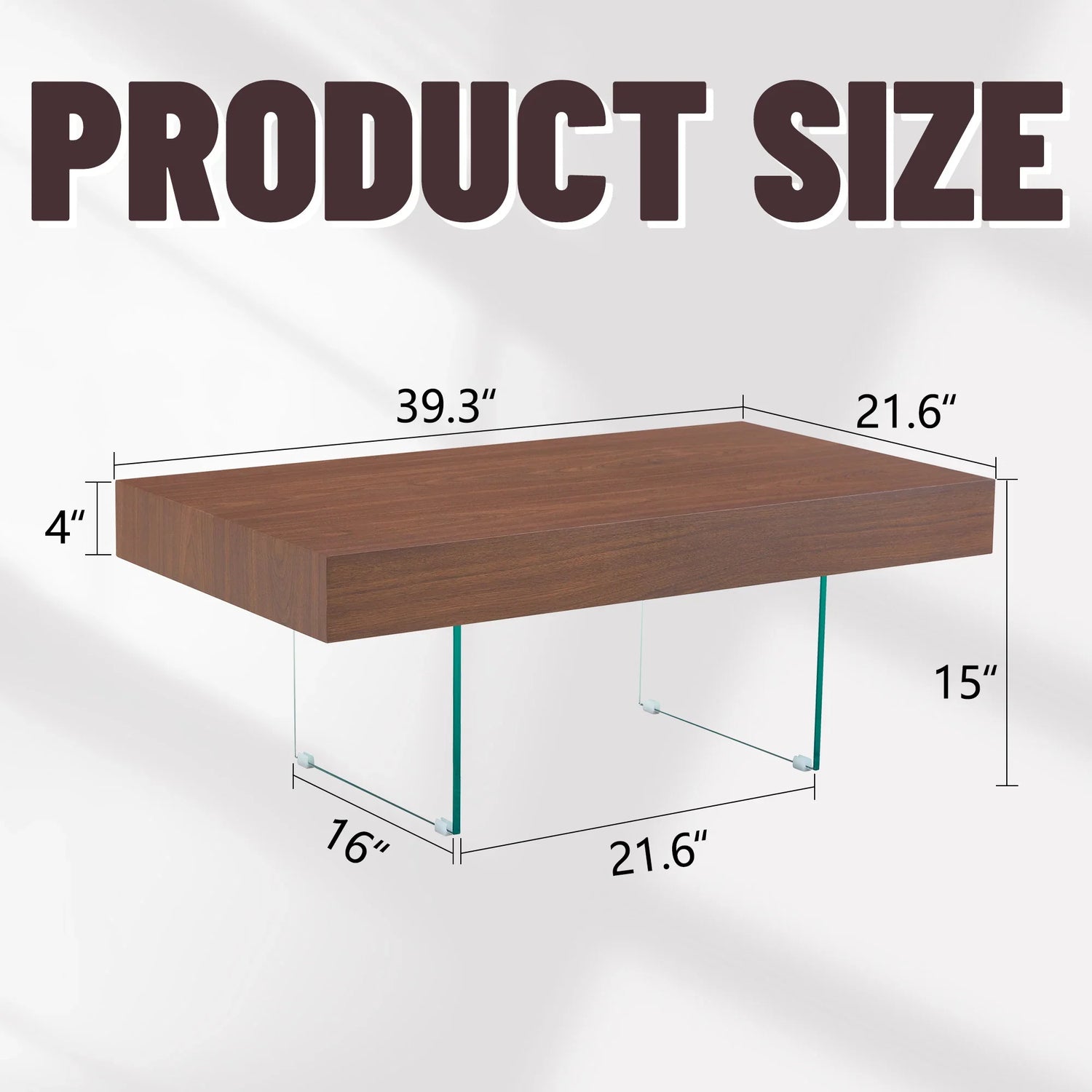 Coffee Table Faux Wood Top Glass Legs Modern Walnut - Furniture Home Direct