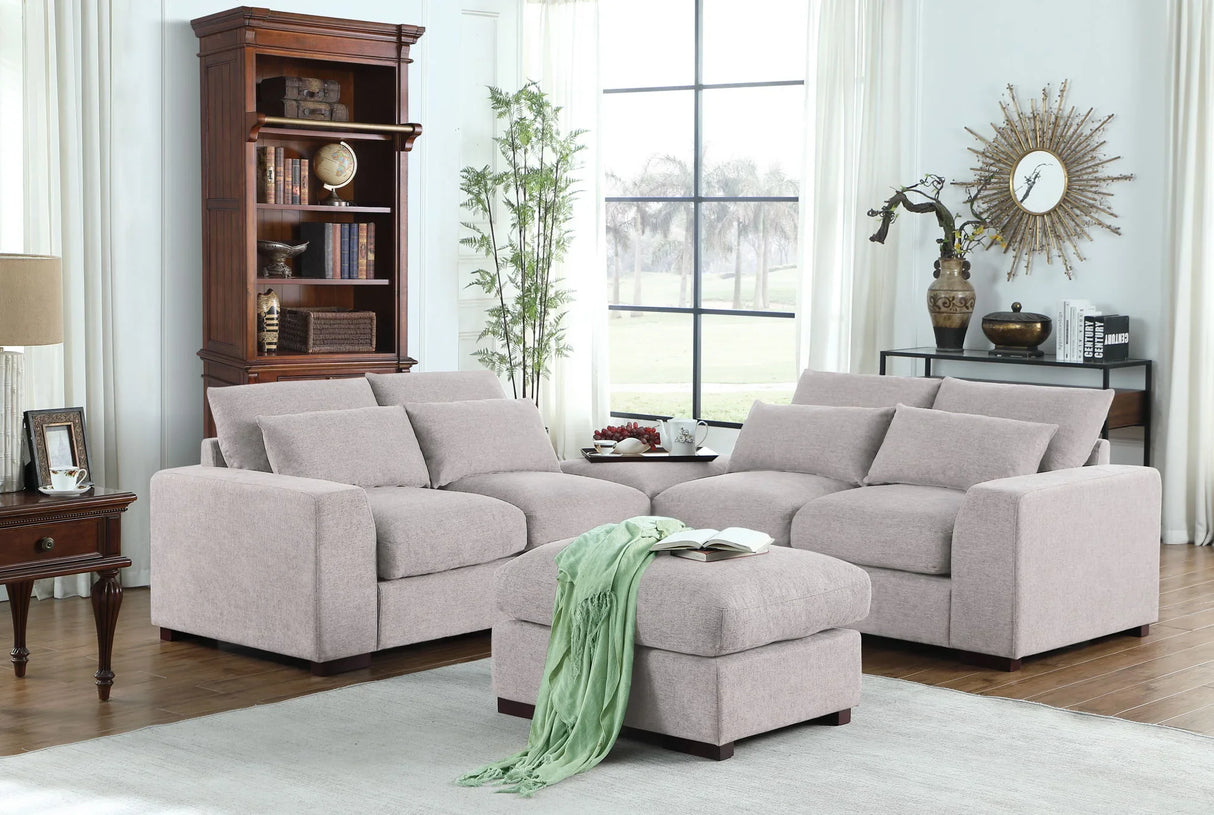 Tatman - Linen Blend Sectional With 2 Ottomans - Furniture Home Direct