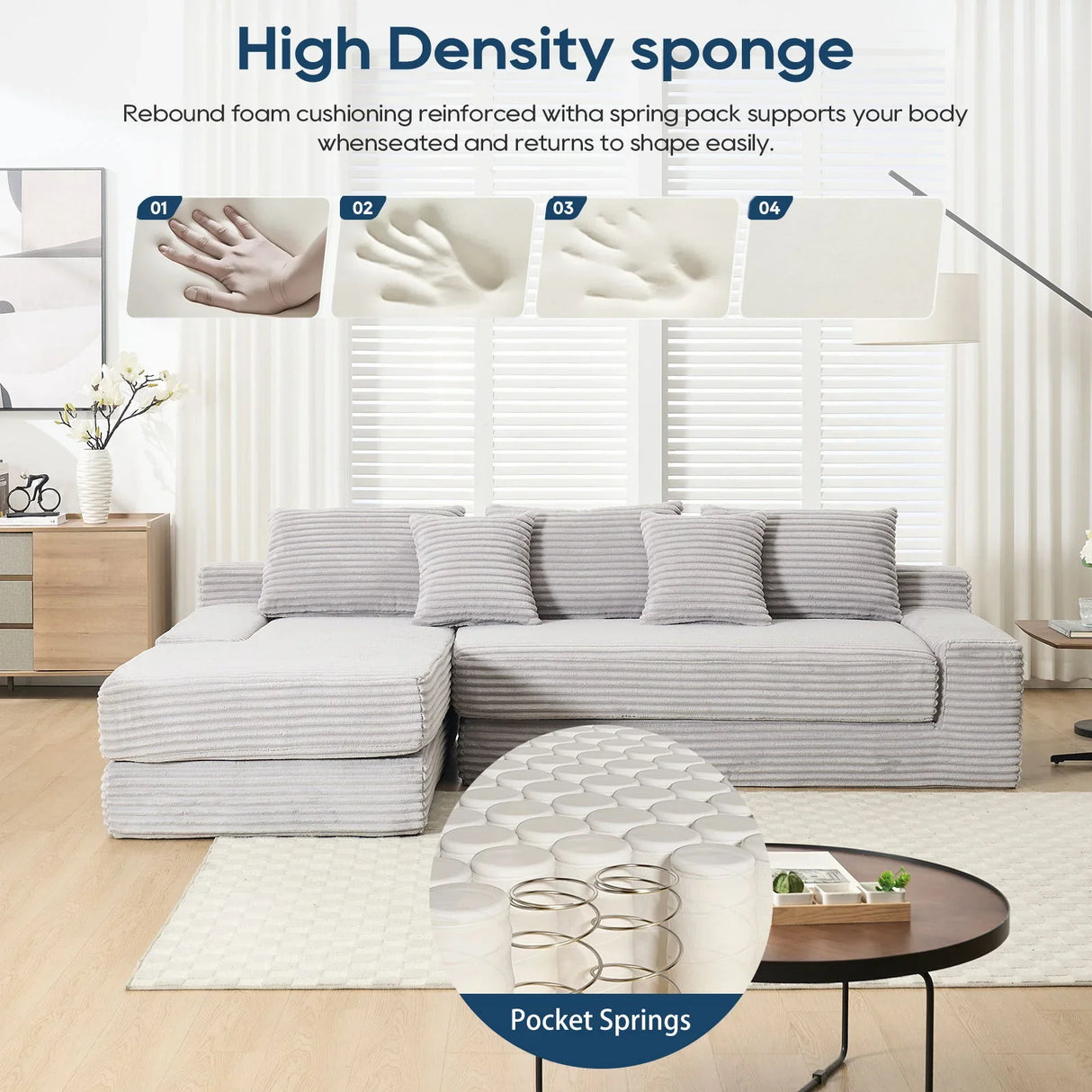 Modern L - Shaped Sectional Couch With Memory Foam - Furniture Home Direct