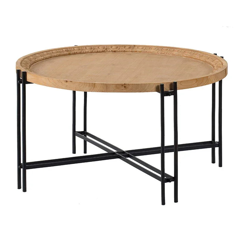 Farmhouse Round Wooden Round Coffee Table With Metal Legs - Black / Brown - Furniture Home Direct
