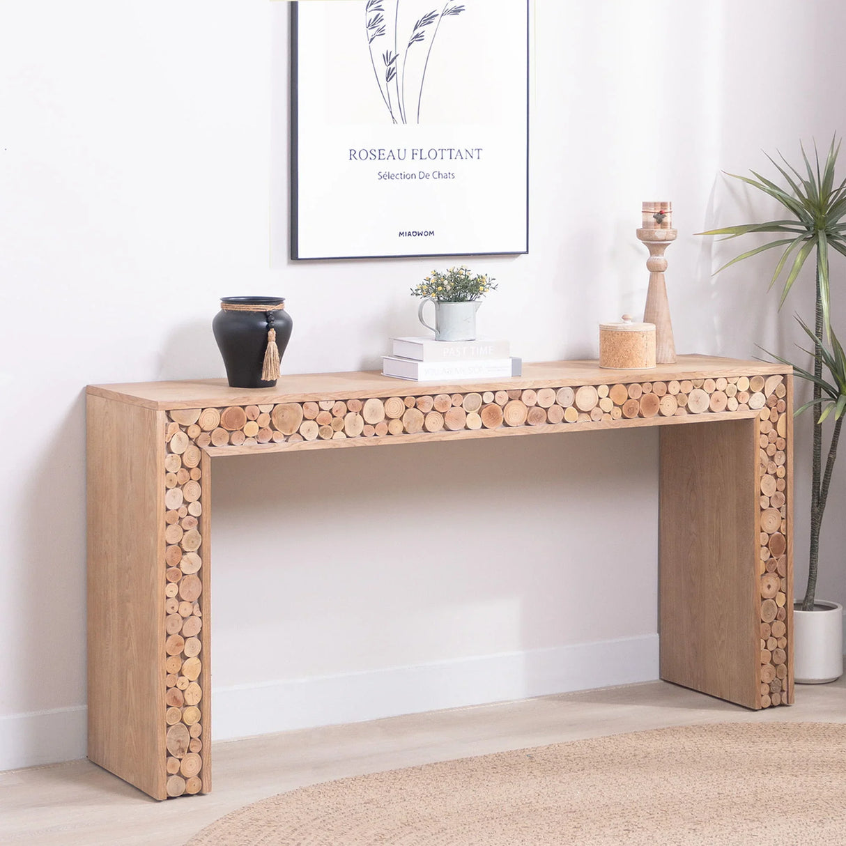 Rustic Wood Console Table With Natural Log Accents, Entryway Table, Narrow Sofa Table, Hallway Accent Table, Modern Farmhouse Style - Natural - Furniture Home Direct