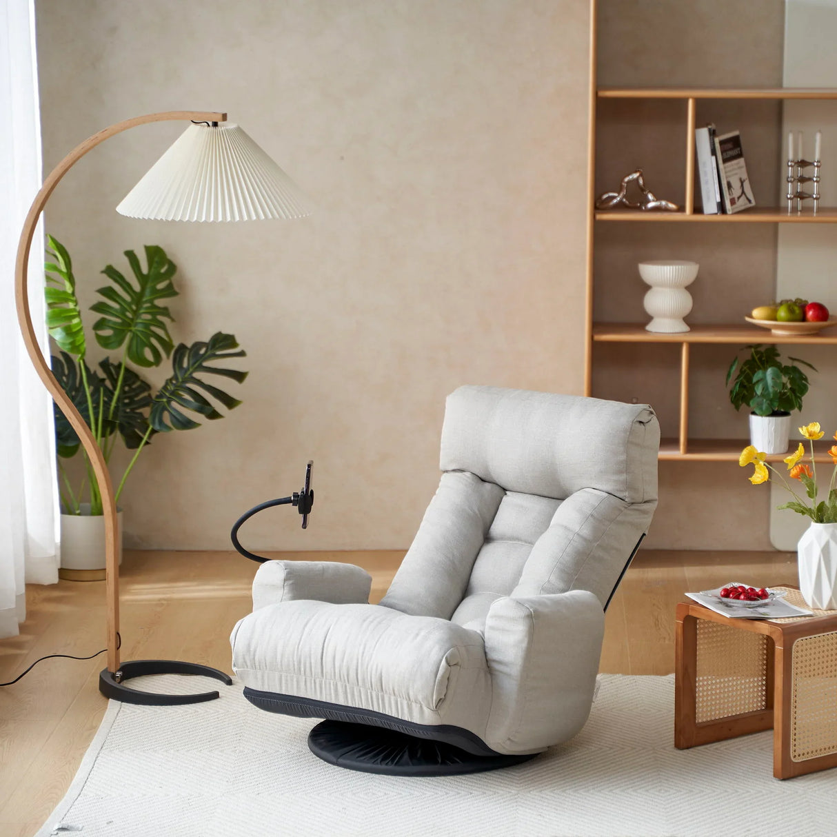 Adjustable Swivel Lounge Chair With 360 Degree Rotating Seat And Headrest Support - Furniture Home Direct