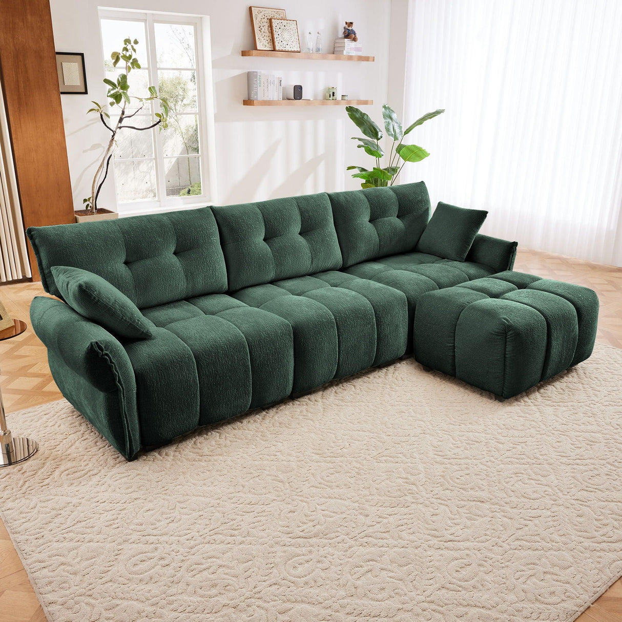 Sofa Set With Ottoman And Pillows, Textured, High Resilience Cushions - Furniture Home Direct