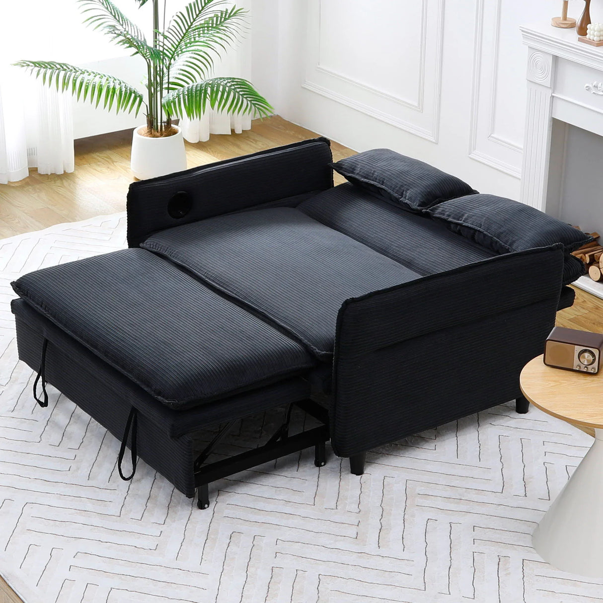 Modern Fabric Multi-Functional Sofa Bed With Adjustable Armrests And Backrests - Furniture Home Direct
