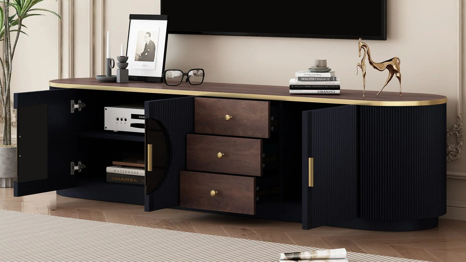 Modern Minimalist TV Stand For TVs Up To 80" With 3 Drawers And 1 Shelf - Furniture Home Direct