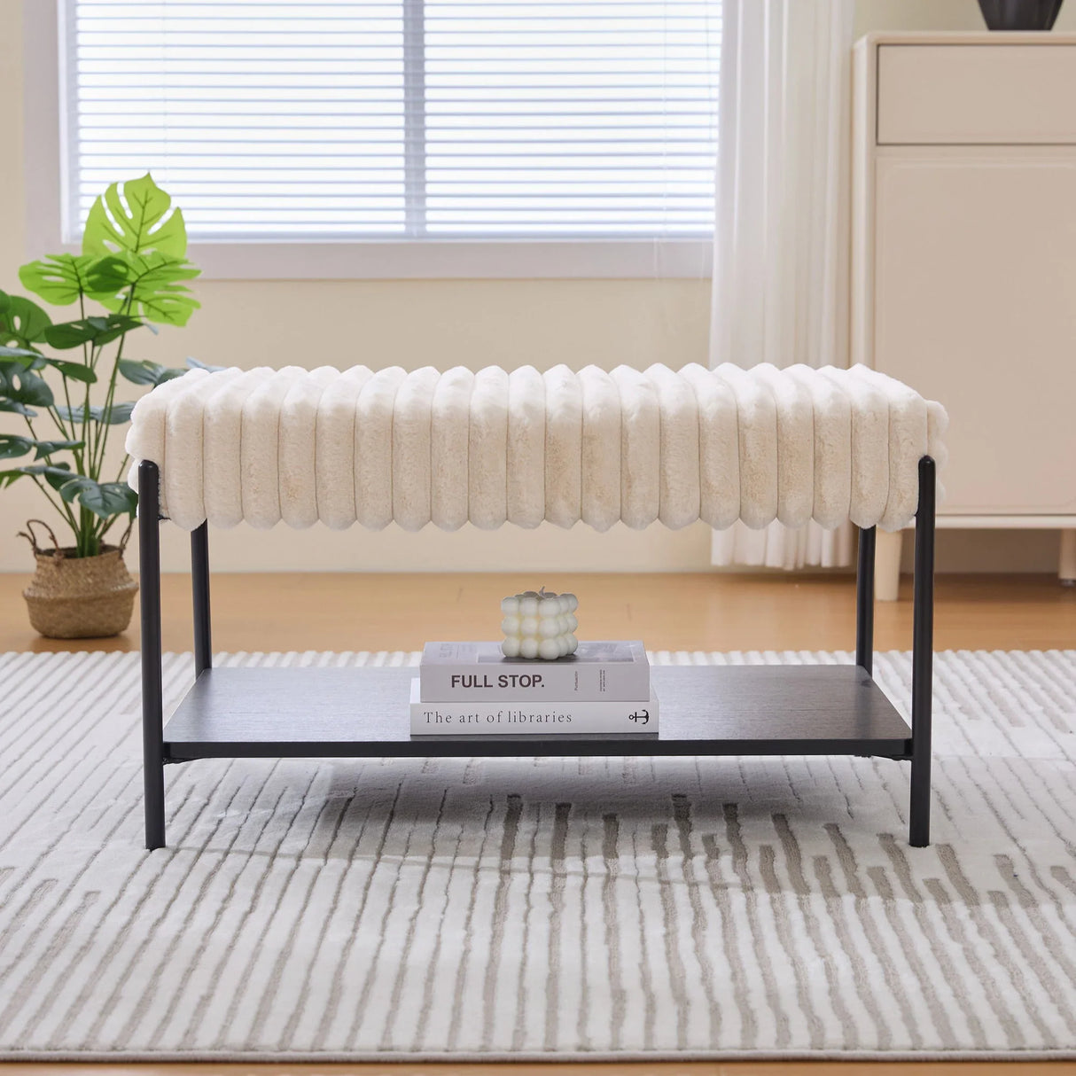 Upholstered Ottoman Coffee Table Foot Rest With Open Storage - Furniture Home Direct